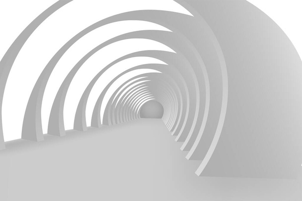 Streszczenie szaro-biały wzór geometryczny z łukami.Korytarz łukowy, tunel. Wektor. 3D ilustracja - Wektor, obraz