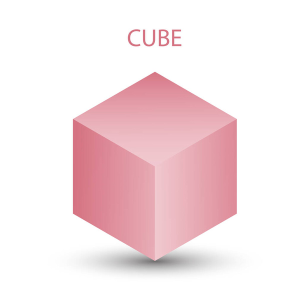 roze kubus met hellingen voor spel, icoon, verpakkingsontwerp of logo. Kubus illustratie geïsoleerd op witte achtergrond. Minimalistische stijl abstracte kubus icoon. Platonisch solide. Ikoon - Foto, afbeelding