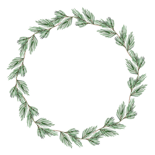 Isolated watercolor Christmas composition hand drawn on white background with pine branches, flowers and leaves - Photo, image