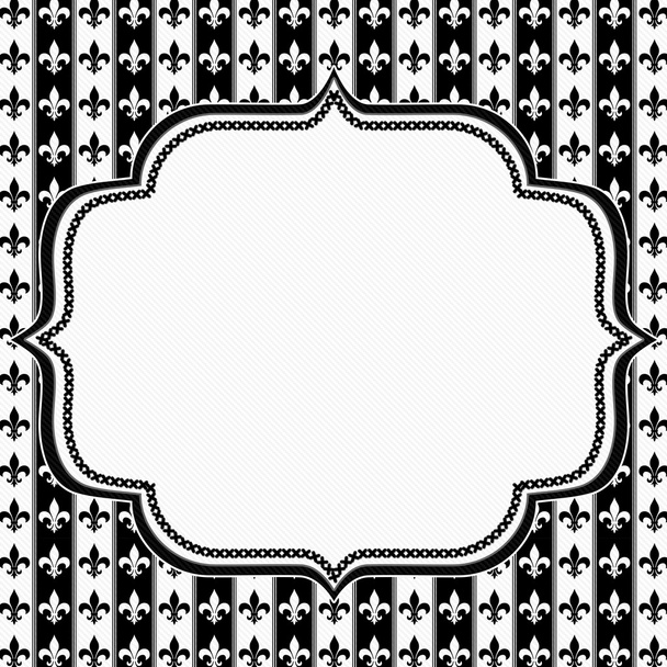 Black and White Fleur De Lis Pattern Textured Fabric with Embroi - Photo, Image