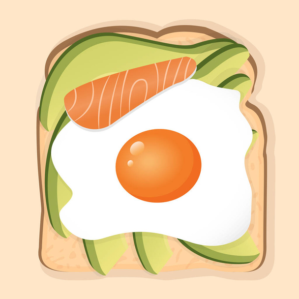 Sandwich with white toast bread, fried egg, salmon and avocado pieces. Illustration of a healthy breakfast for poster, advertisement, menu, web. Healthy lifestyle. - Photo, Image