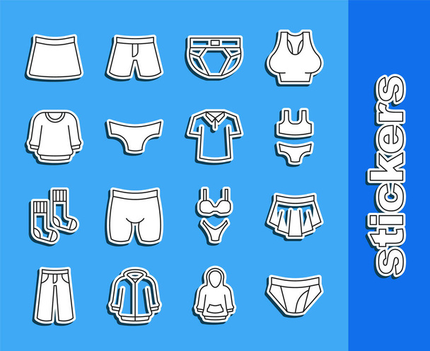 Set line pánské kalhotky, sukně, plavky, svetr, a košile ikona. Vektor - Vektor, obrázek