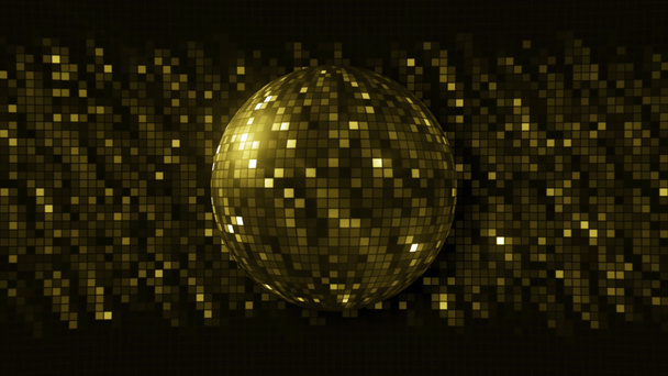 Όμορφο λαμπερό φόντο με περιστρεφόμενη ντίσκο μπάλα. Κίνηση. Φωτεινή περιστρεφόμενη μπάλα με γυαλιστερά τετράγωνα. Χρωματιστή ντίσκο μπάλα περιστρέφεται σε φόντο λαμπερά τετράγωνα - Φωτογραφία, εικόνα
