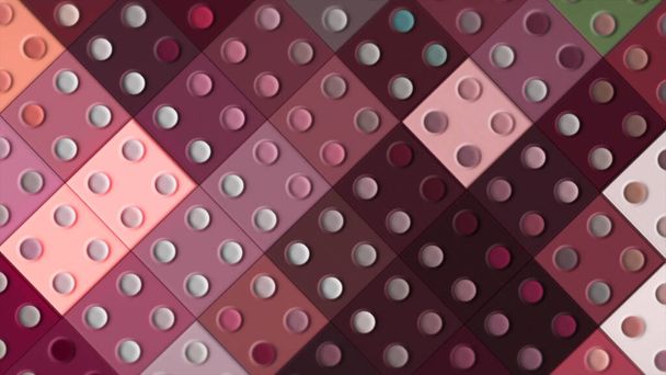 点でカラフルなキューブが点滅。動きだ。点のあるカラフルな正方形は異なる色で点滅します。カラフルなレゴの正方形の回転背景 - 写真・画像