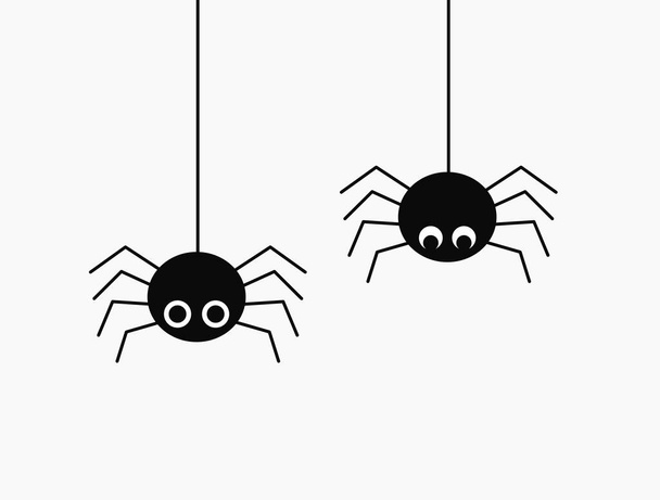Aranyos pókok lógnak a neten. Halloween vektor illusztráció. - Vektor, kép
