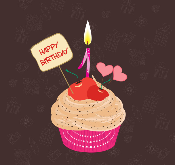 Syntymäpäivä cupcake valaistu kynttilän muotoinen numero yksi
 - Vektori, kuva