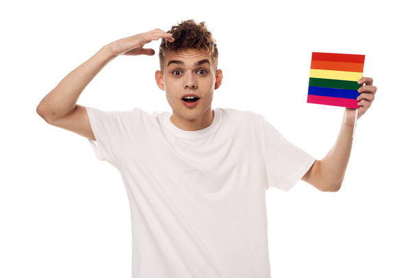 man with lgbt flag transgender community discrimination - Valokuva, kuva