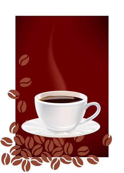 Cup of coffee and dark abstract background. - Vector, Imagen