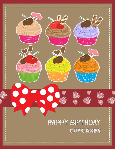 Joyeux anniversaire carte avec cupcakes
 - Vecteur, image