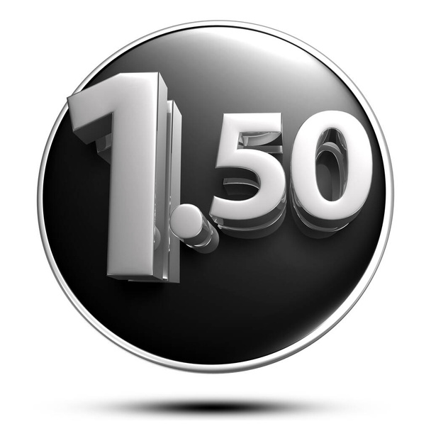 Cenové značky číslo 1.50 černý kruh 3D ilustrace na bílém pozadí s výstřižkem cesta. - Fotografie, Obrázek