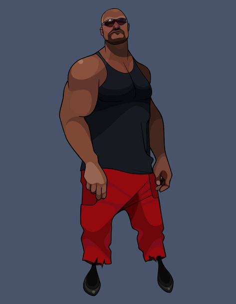 cartoon hefty muscular man in red pants and sunglasses - Vektör, Görsel