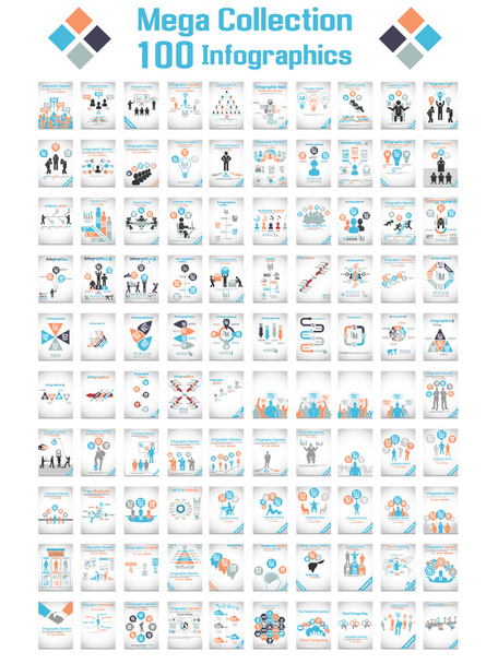 zaman çizelgesi businnessman Mega koleksiyonu 100 infographics bulut - Vektör, Görsel