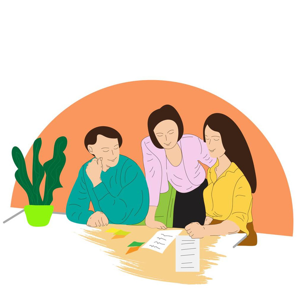 Meeting business people in a flat design. Teamwork concept. - Vector, Image
