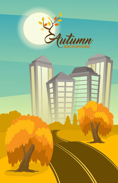 Rural autumn landscape with city - ベクター画像