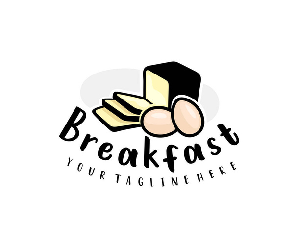 Breakfast, bread, eggs, meal and food, logo design. Catering, canteen, restaurant and eatery, vector design and illustration - Vector, Image