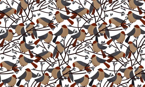 Funny decorative sparrow, birds seamless pattern for background, fabric, textile, wrap, surface, web and print design. Textile vector motif.  - Vector, afbeelding