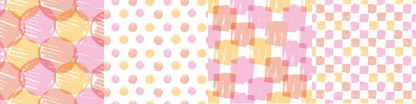 Handgezeichnete geometrische Muster nahtlose Muster in rosa und gelb gesetzt. Textile Vektor-Fliesen-Rapport-Bündel für Hintergrund, Stoff, Textil, Wrap, Oberfläche, Web- und Druckdesign.  - Vektor, Bild