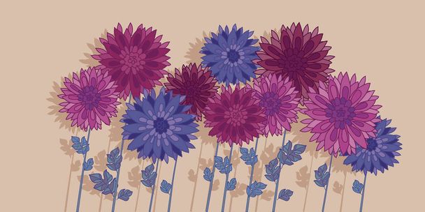 Chrysanthemen und Aster-Herbstblumen blühen. Herbst Blumenvektor für Einladung, Postkarte, Poster, Web und Print. - Vektor, Bild