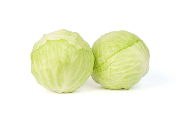 two heads of white cabbage isolated on white background. - Фото, изображение