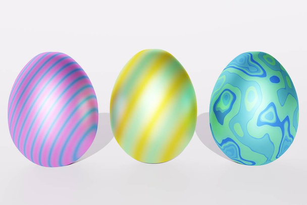 Three colorful easter eggs isolated, 3d - Фото, изображение