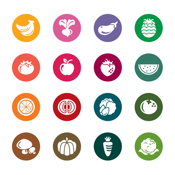 Iconos de Color de Frutas y Verduras
 - Vector, Imagen