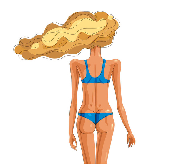 Slim young girl from back with a hair on a wind relaxed and calm vector illustration, daydream and rest concept, get rid of all the problems. - Vektori, kuva