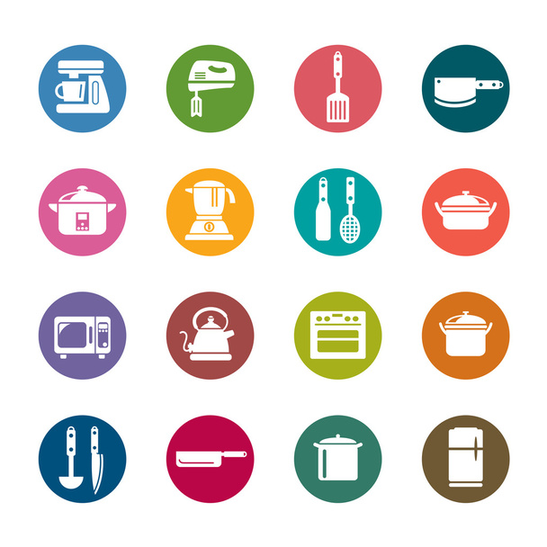 Utensili da cucina ed elettrodomestici icone a colori
 - Vettoriali, immagini
