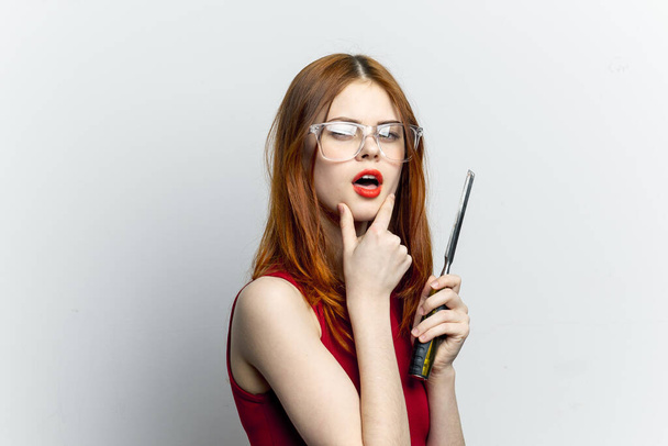 woman with glasses construction tool repair housework - Zdjęcie, obraz