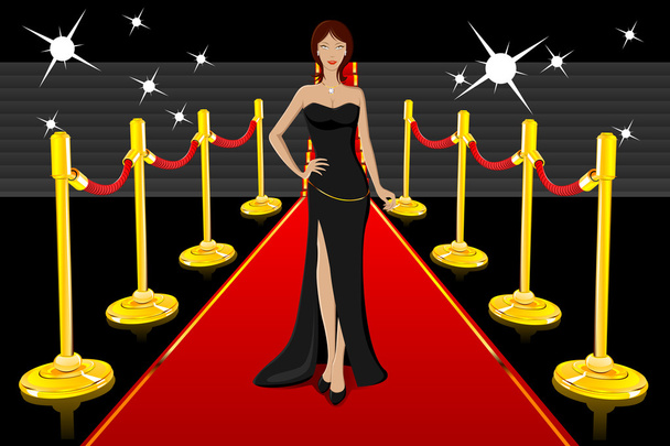 Senhora glamourosa no tapete vermelho
 - Vetor, Imagem