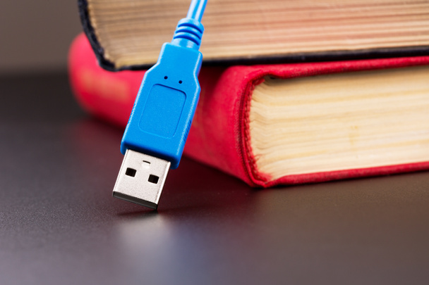 Cabo USB e livros
 - Foto, Imagem