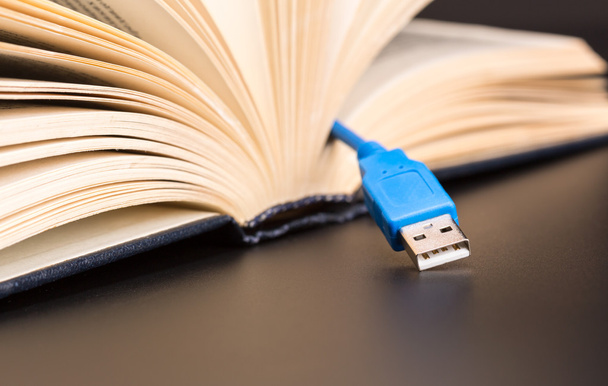 Cable USB sobresale de un libro
 - Foto, imagen