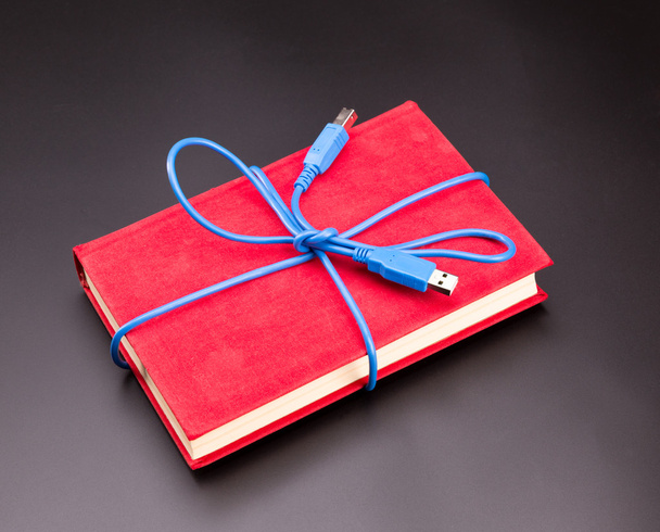 Ribbon from the usb cable on book as a present - Photo, Image