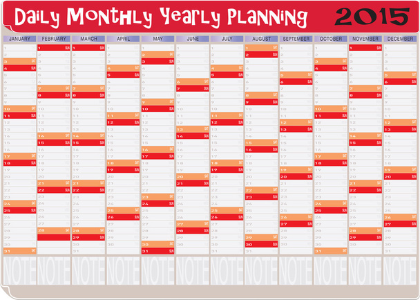 Gráfico anual mensal diário do planeamento Ano 2015
 - Vetor, Imagem