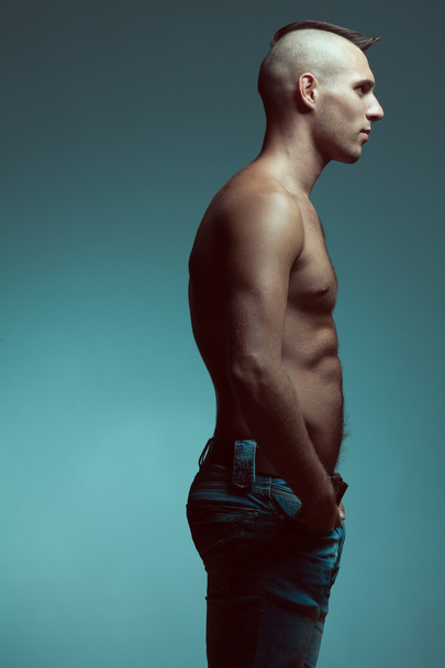 Male beauty concept. Profile portrait of handsome muscular male  - Foto, imagen