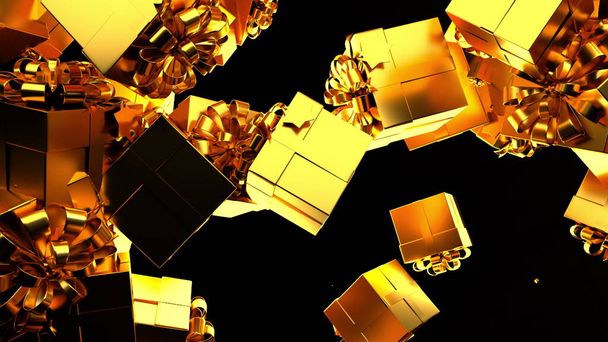 Падіння подарункових золотих коробок
 - Фото, зображення