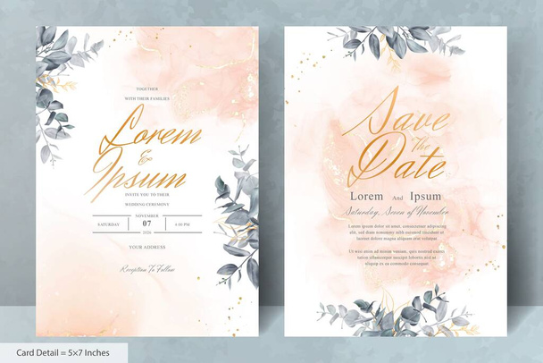 Set von eleganten Aquarell-Hochzeitseinladungskarte Vorlage mit grünen Blumen - Vektor, Bild