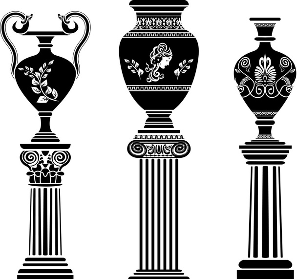 Ancient Greek vase on column - Vector, Image