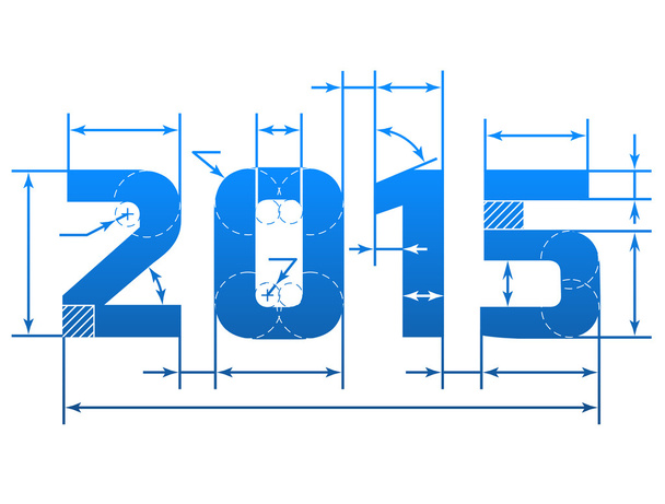 New Year 2015 number with dimension lines - Vector, Image