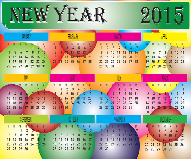 Ano Novo 2015 Calendário de bola colorida
 - Vetor, Imagem