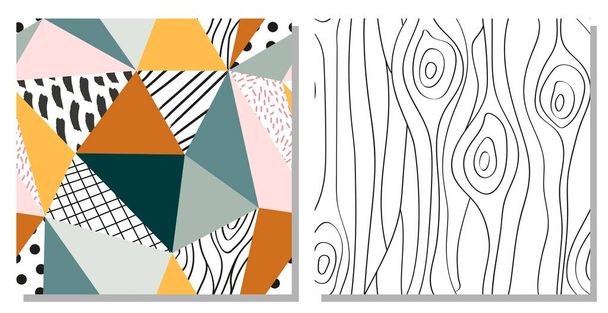Set of two doodle seamless patterns. Hand drawn different shapes and textures. Abstract modern trendy vector illustration. Every pattern is isolated. Set. - ベクター画像