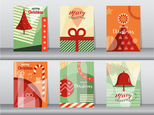 Conjunto de lindo Feliz Navidad y feliz año nuevo en diseños de patrones retro, vacaciones, lindo, ilustraciones vectoriales. - Vector, Imagen