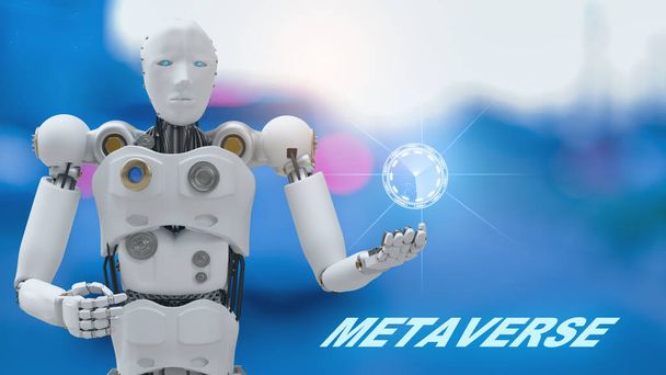 Robot gemeenschap metaverse voor VR avatar reality game virtual reality van mensen blockchain verbinden technologie investering, business lifestyl - Foto, afbeelding