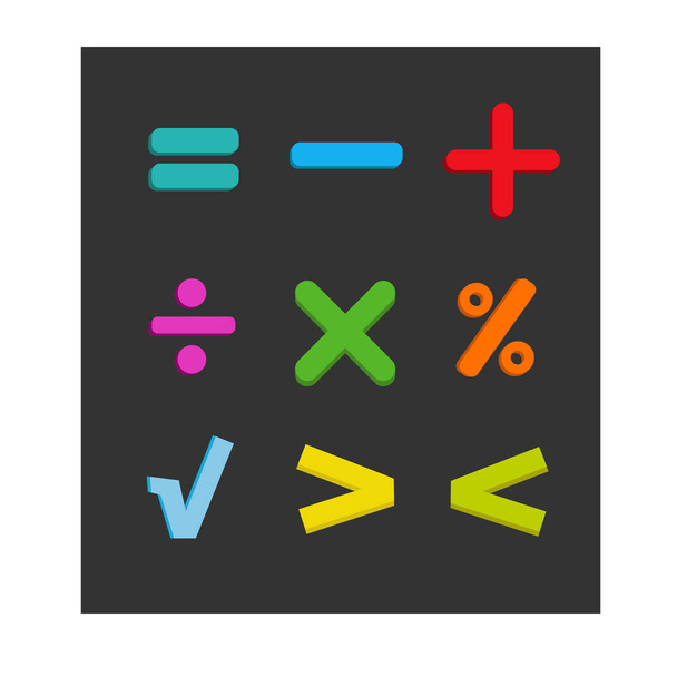 Set of math symbols icons on black background. Bright colors. Vector illustration. - Вектор,изображение