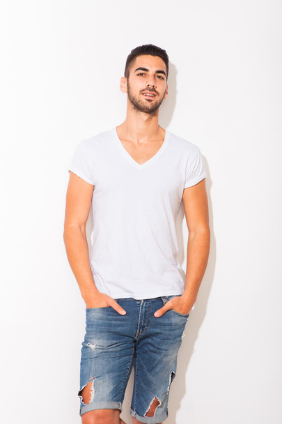 handsome man in white tshirt  - Fotoğraf, Görsel