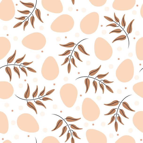 Seamless Easter background. Easter eggs with twigs and circles in brown and beige shades.Vector illustration isolated on a white background for design and web. - Vektor, kép