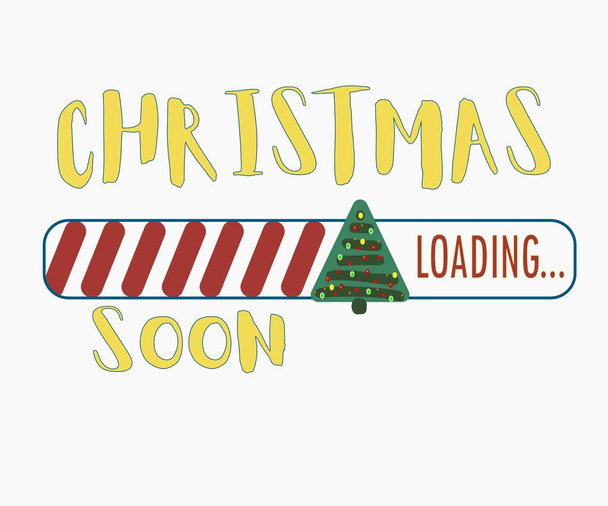 loading bar with christmas tree and christmas lettering, christmas eve, holiday waiting illustration in sketchy style. - Vektör, Görsel