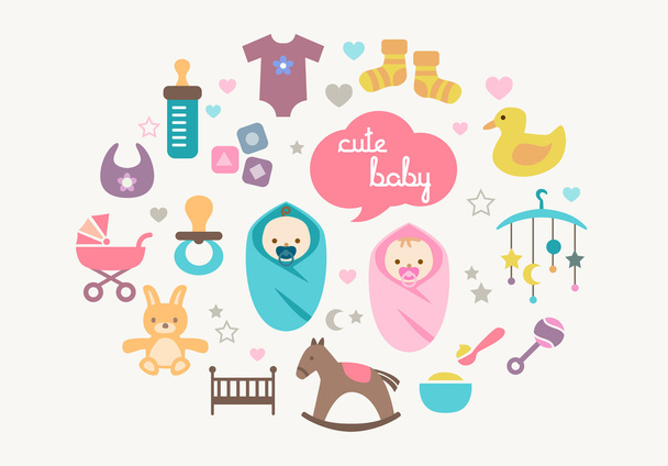 Greetings Card - Babies and Toys - Vector, Image