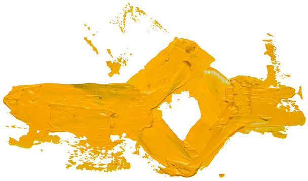碑文のための領域と菱形の灰色の形状を形成黄色のブラシ油塗料のストローク。要旨ニススプラッシュトレース形状。光沢のある油絵具は白を背景にスミア。EPS10ベクターイラスト. - ベクター画像