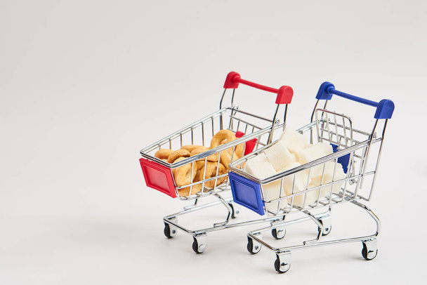 grocery carts supermarket shopping in the store - Φωτογραφία, εικόνα
