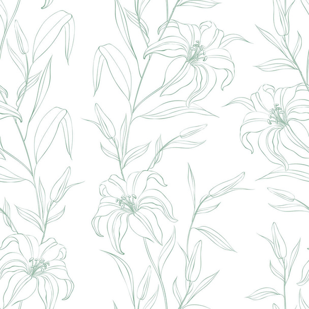 Seamless pattern from flowers of lilies on a white background. - Vector, Image